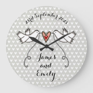Personalized White Doves Wedding Gift Acrylic  Large Clock