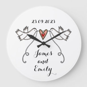 Personalized White Doves Wedding Gift Acrylic  Large Clock