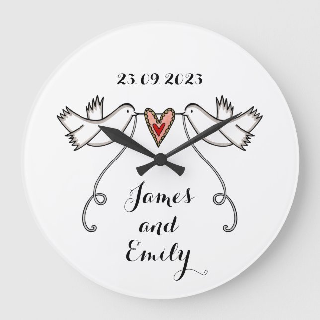 Personalized White Doves Wedding Gift Acrylic  Large Clock (Front)