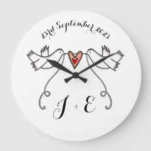 Personalized White Doves Wedding Gift Acrylic Large Clock