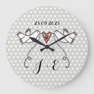 Personalized White Doves Wedding Gift Acrylic  Large Clock