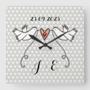Personalized White Doves Wedding Gift Acrylic Squ Square Wall Clock