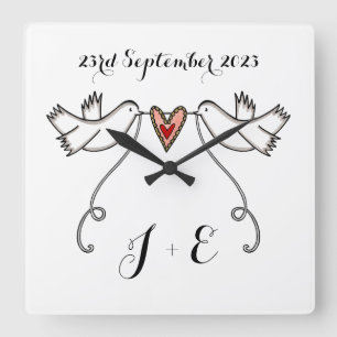 Personalized White Doves Wedding Gift Acrylic Squa Square Wall Clock
