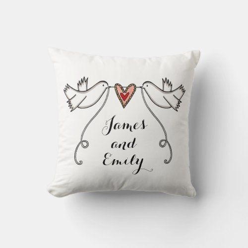 Personalized White Doves Wedding Gift Cushion