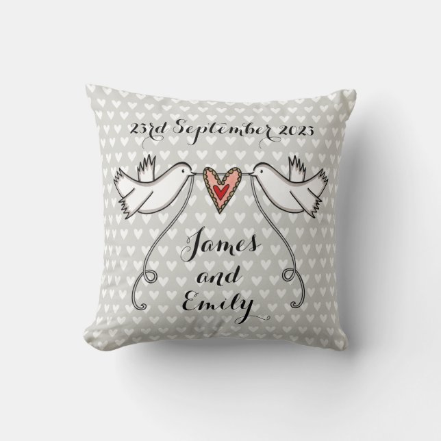 Personalized White Doves Wedding Gift Cushion (Front)