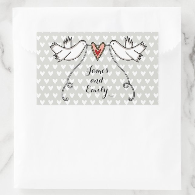 Personalized White Doves Wedding Sticker (Bag)