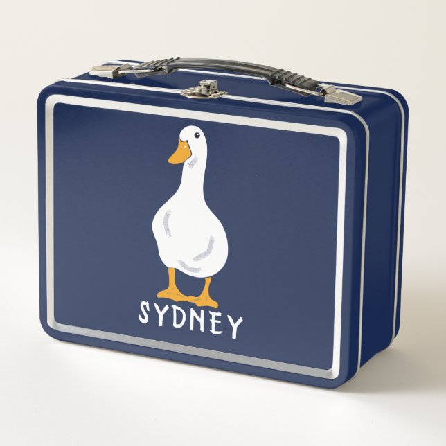 Personalized White Duck Illustration  Metal Lunch Box (Front)