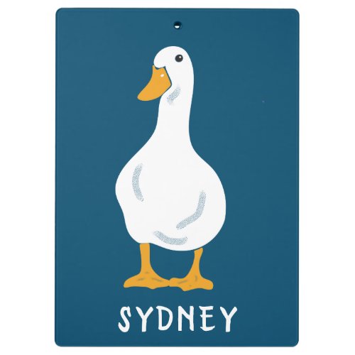 Personalized White Duck Illustration Navy Blue Clipboard