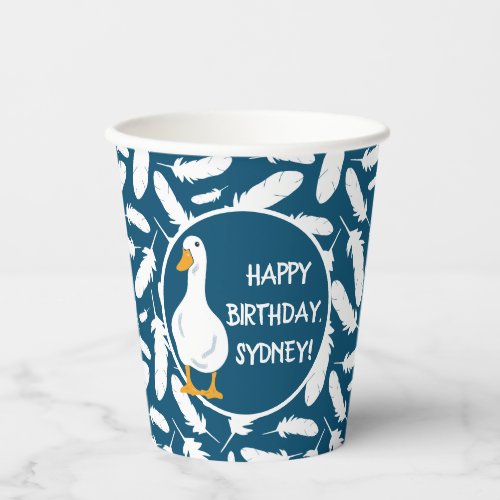 Personalized White Duck Illustration Navy Blue Paper Cups