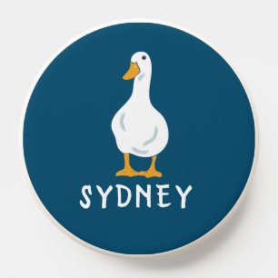 Personalized White Duck Illustration Navy Blue PopSocket
