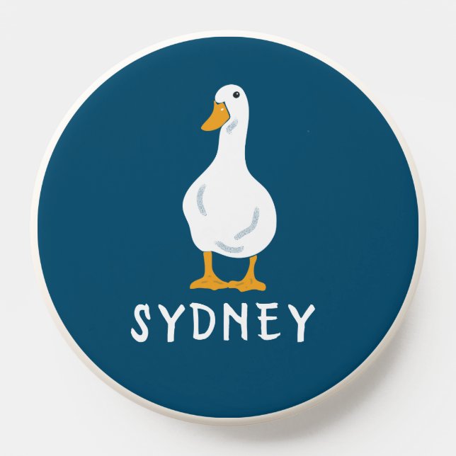 Personalized White Duck Illustration Navy Blue PopSocket (Popsocket)