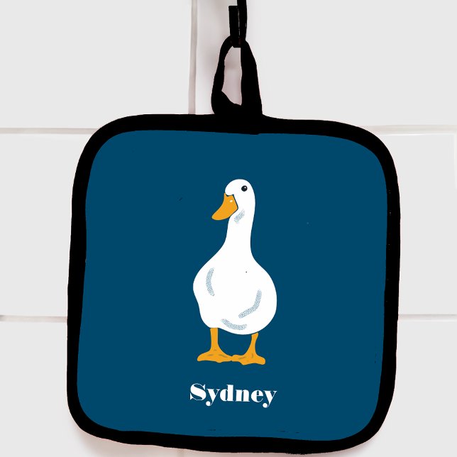 Personalized White Duck Illustration on Blue Pot Holder (Creator Uploaded)