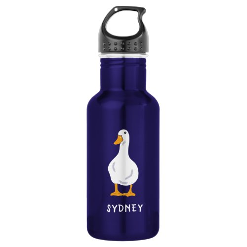 Personalized White Duck Illustration Stainless Steel Water Bottle