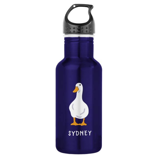 Personalized White Duck Illustration Stainless Steel Water Bottle (Front)