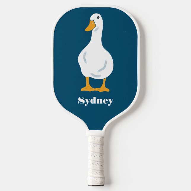 Personalized White Duck Illustration with Feathers Pickleball Paddle (Front)