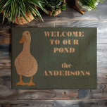 Personalized White Duck Navy Blue Doormat<br><div class="desc">Welcome guests to your home in style with this fun doormat or welcome mat that features an illustration of a cute white duck with orange bill and feet,  your own custom message and name all set against a blue background.</div>