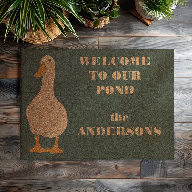 Personalized White Duck Navy Blue Fiber Doormat (Creator Uploaded)