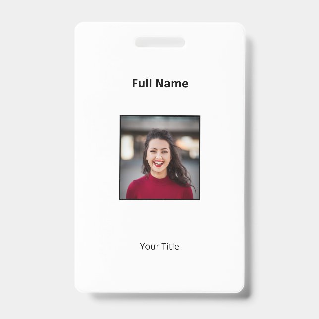 Personalized White Employee Badge Photo & Text (Front)