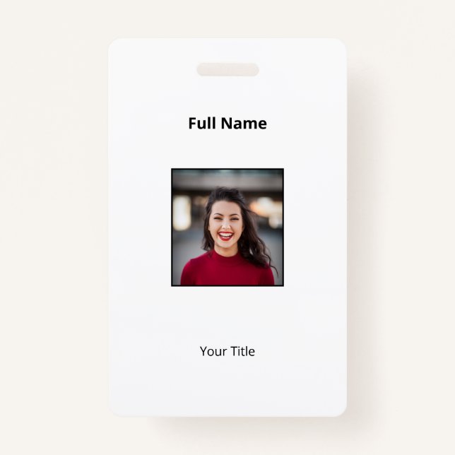 Personalized White Employee Badge Photo & Text (Front)