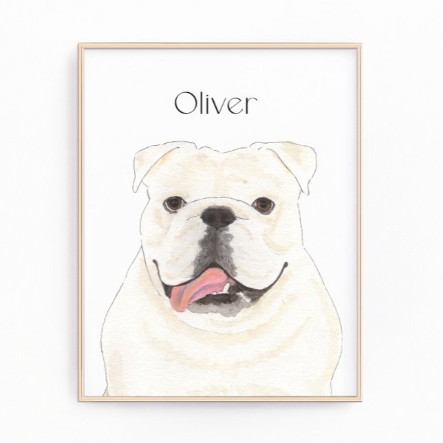 Personalized White English Bulldog Art Print (Creator Uploaded)