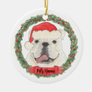 Personalized White English Bulldog Christmas Ceramic Ornament