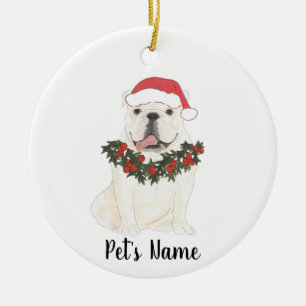 Personalized White English Bulldog Christmas Ceramic Ornament