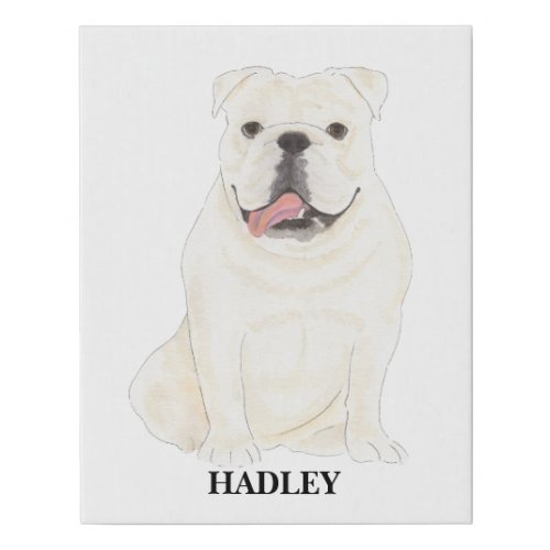 Personalized White English Bulldog Faux Canvas Print