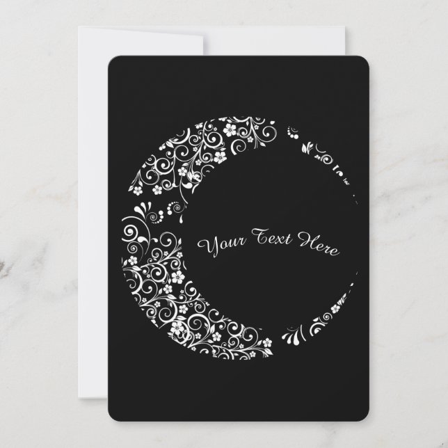 Personalized White Floral Crescent Moon Card (Front)