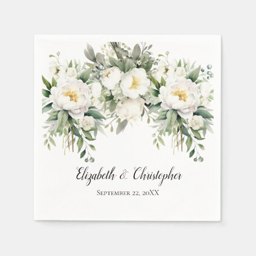 Personalized White Floral Greenery Wedding  Napkins