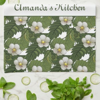 Personalized White Floral  Kitchen Towel by Susang6 at Zazzle