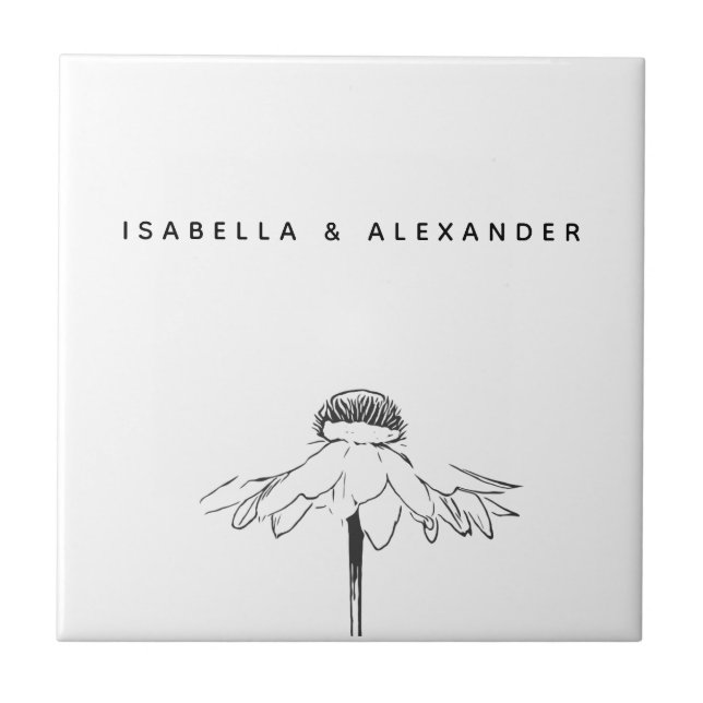 Personalized White Floral Line Anniversary Wedding Ceramic Tile (Front)