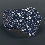 Personalized White Floral on Midnight Navy Neck Tie<br><div class="desc">This dramatic midnight navy tie with white botanical florals creates a striking contrast perfect for evening weddings or black-tie affairs. Sophisticated yet floral,  it’s ideal for grooms who want depth,  mood,  and a nod to nature while keeping a formal and polished appearance.</div>