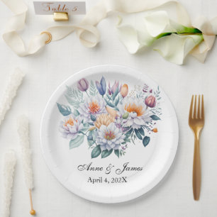 Personalized White Floral  Paper Plates