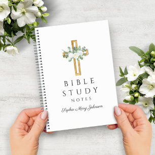 Personalized White Floral Religious Cross Notebook