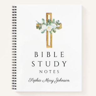 Personalized White Floral Religious Cross  Notebook