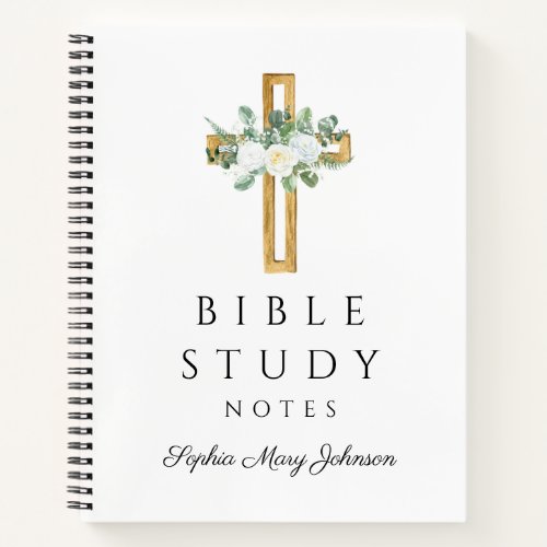 Personalized White Floral Religious Cross  Notebook