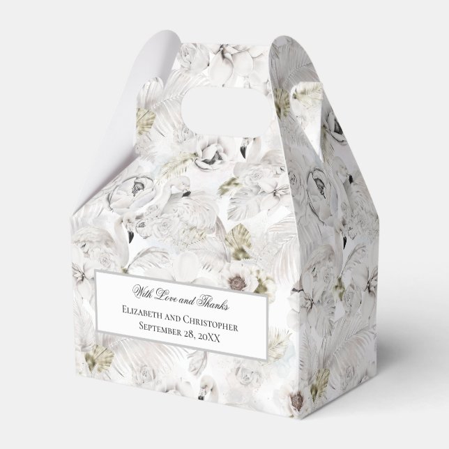 Personalized White Floral Swans Wedding  Favor Boxes (Front Side)