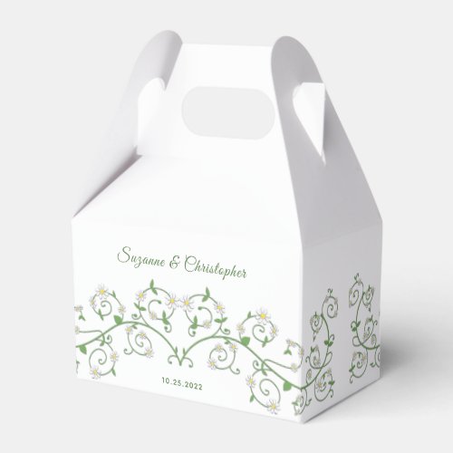 Personalized White Floral Vine Heart Gable Favor Boxes