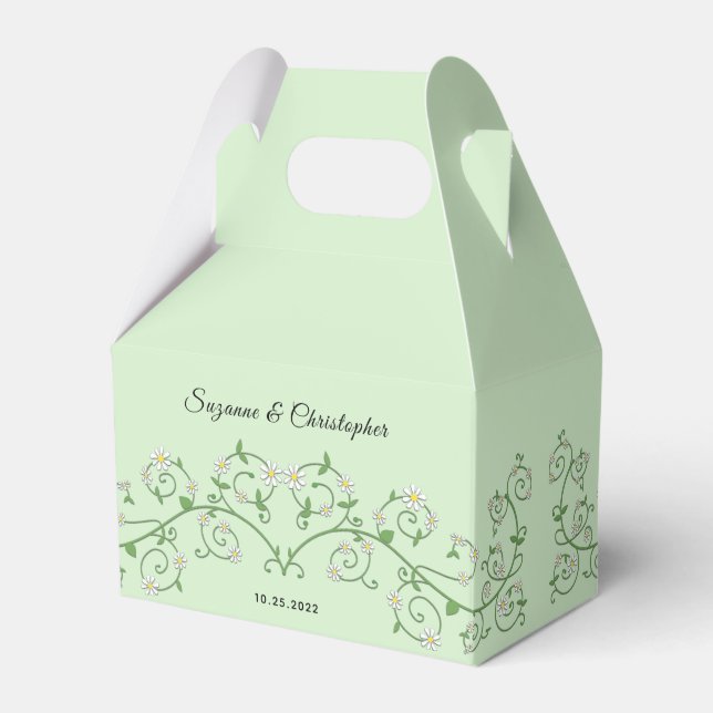 Personalized White Floral Vine Heart Mint Green Favor Boxes (Front Side)