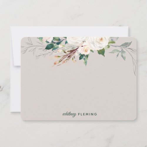 Personalized White Floral Watercolor Greenery Mrs Note Card