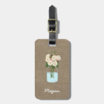 Personalized White Flower Mason Jar On Burlap Luggage Tag at Zazzle