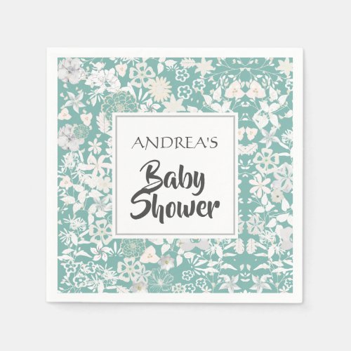 Personalized White Flowers and Leaves Napkins