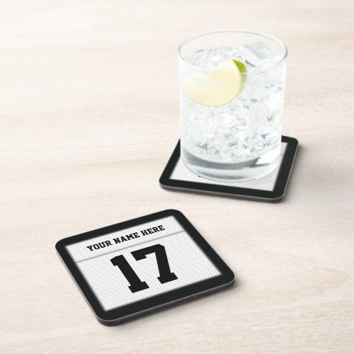 Personalized White Football Jersey Sports Drink  Beverage Coaster