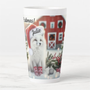 Personalized White Fox with barn Latte Mug