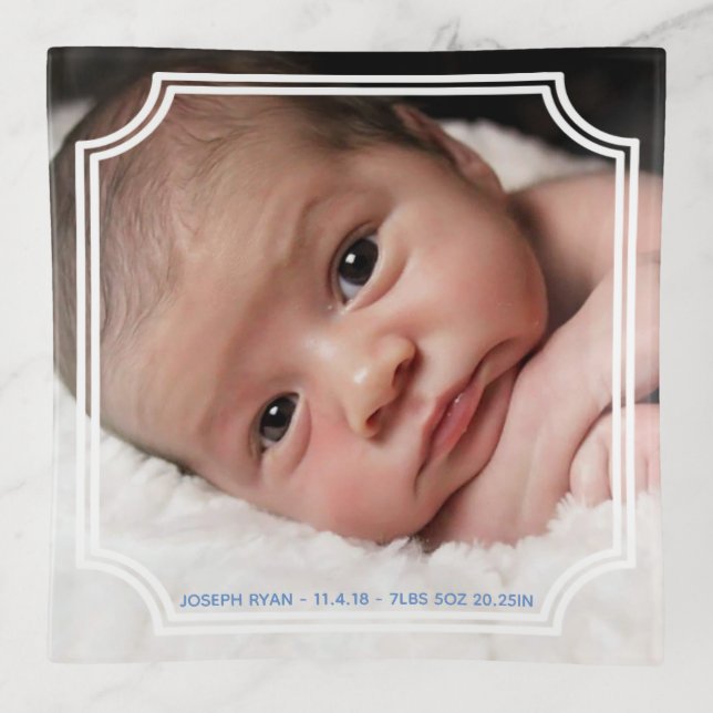 Personalized White Framed Baby Trinket Tray (Front)