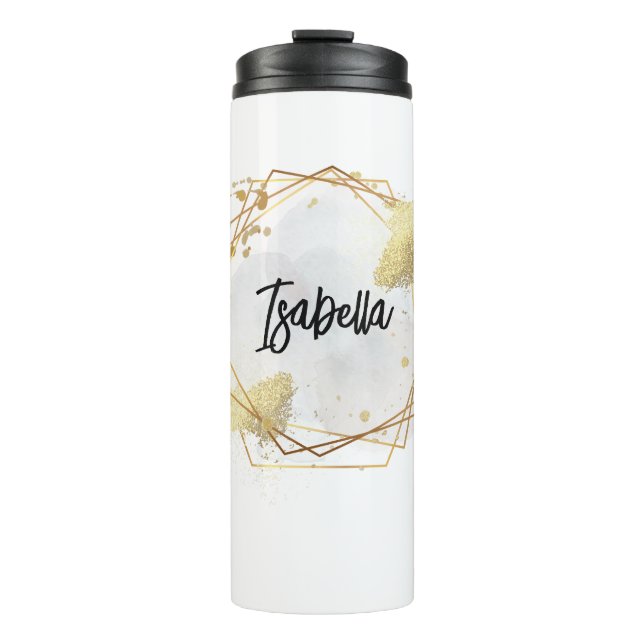 Personalized White Geometric Thermal Tumbler (Front)