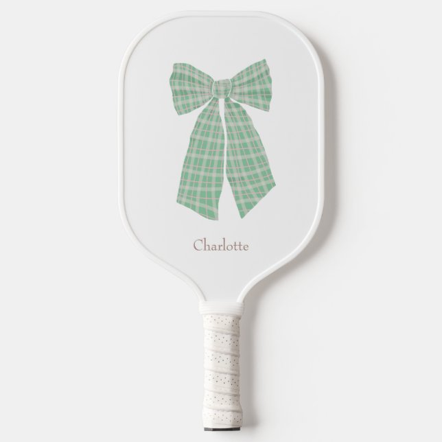 Personalized White Gingham Romantic Coquette Bow Pickleball Paddle (Front)