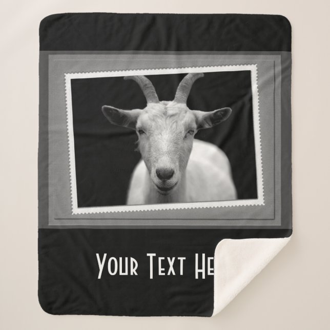 Personalized White Goat Photography Print Sherpa Blanket (Front)