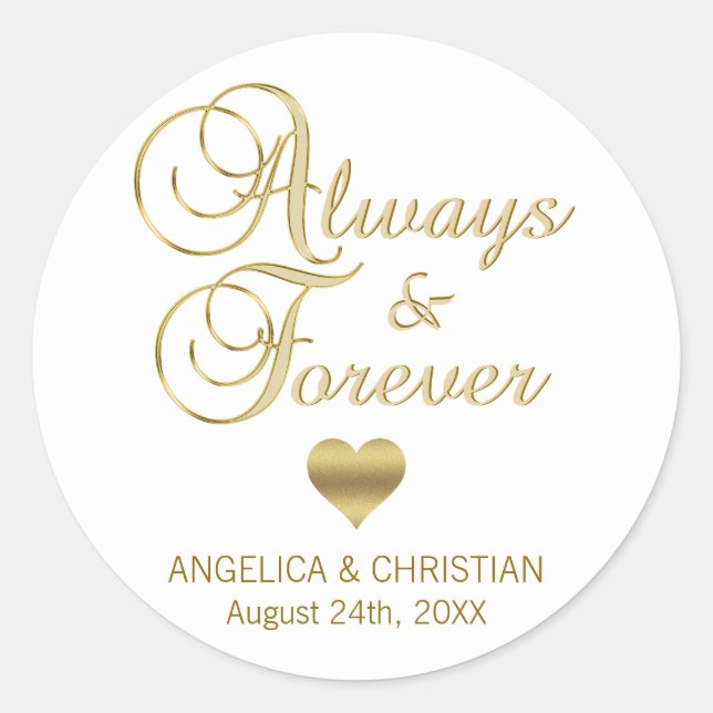 Personalized White Gold ALWAYS & FOREVER Wedding Classic Round Sticker (Front)