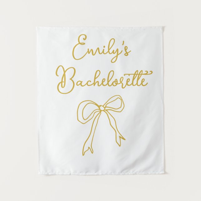 Personalized White & Gold Bachelorette Photo Booth Tapestry (Front)
